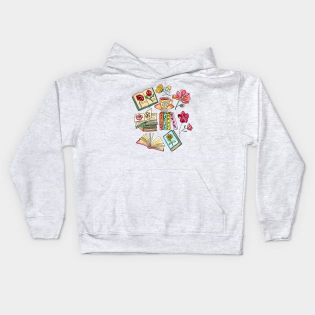 Blooms and Books Kids Hoodie by tangerinetane